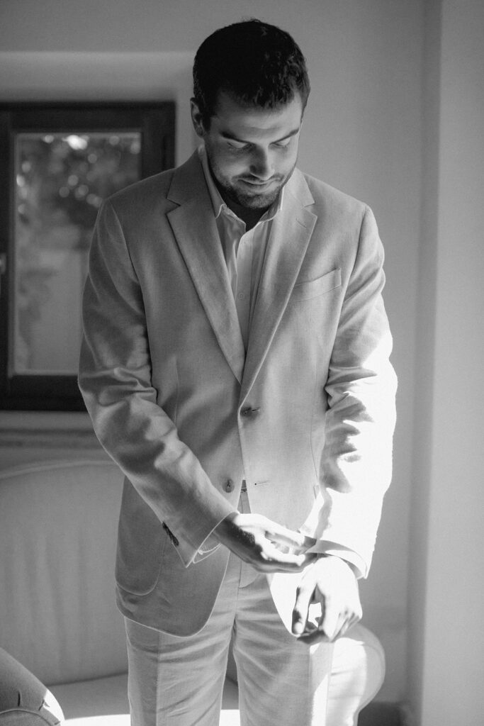 Groom getting ready for ceremony 